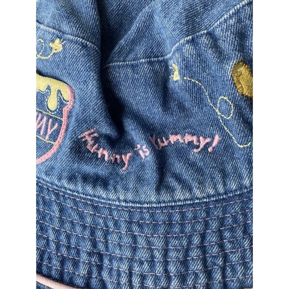 Vintage Y2K Winnie The Pooh Denim Bucket Hat Embroidered Disney Toddler NWT